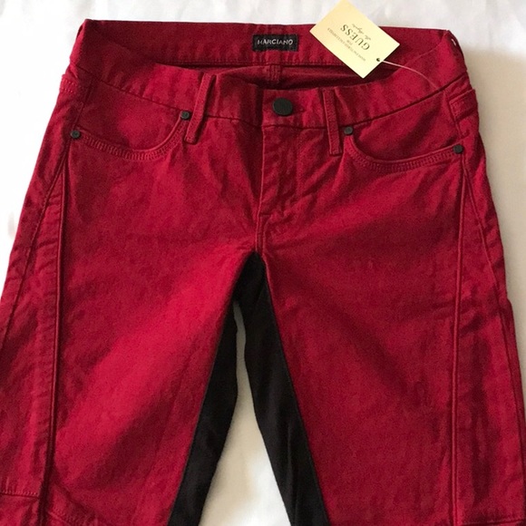 NEW GUESS BY MARCIANO RED MOTO SKINNY JEANS SZ 23 - Picture 2 of 5